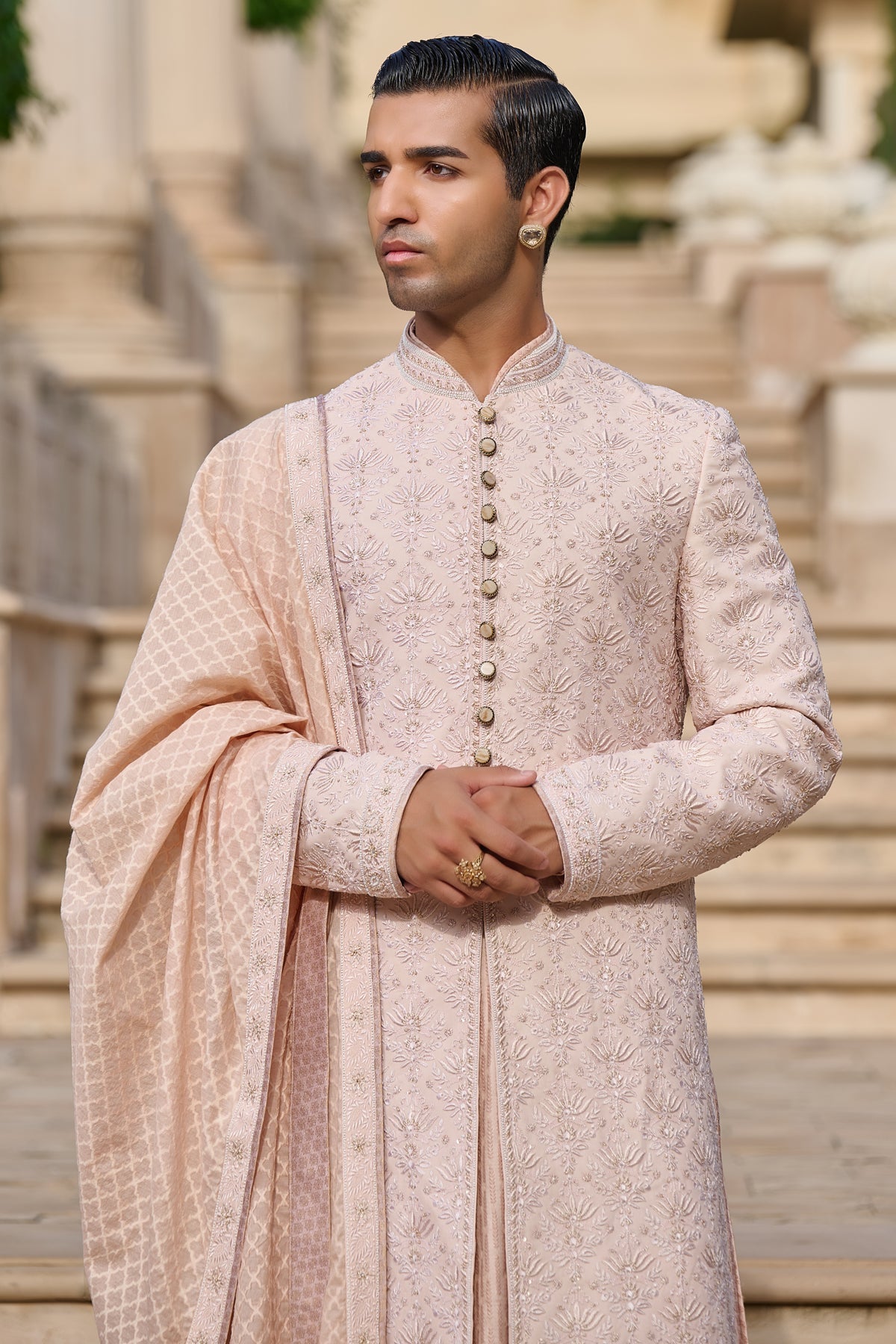 Chikankari Sherwani Set with Dhoti