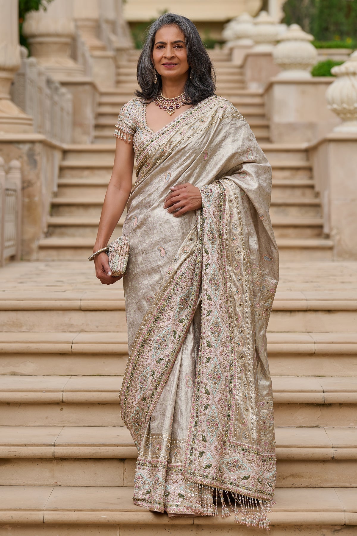 Embellished Kanjivaram Saree with Kashida Borders