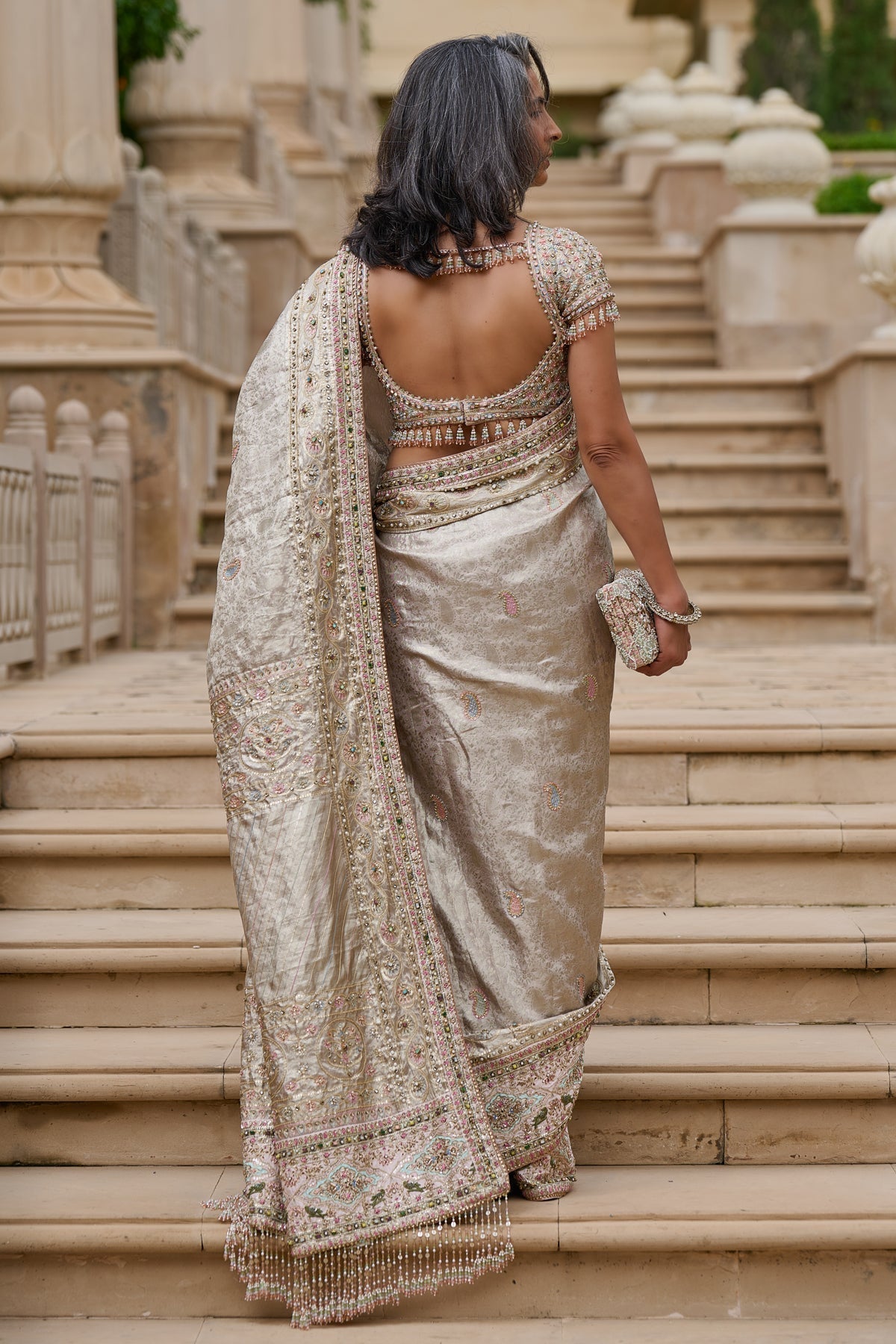 Embellished Kanjivaram Saree with Kashida Borders