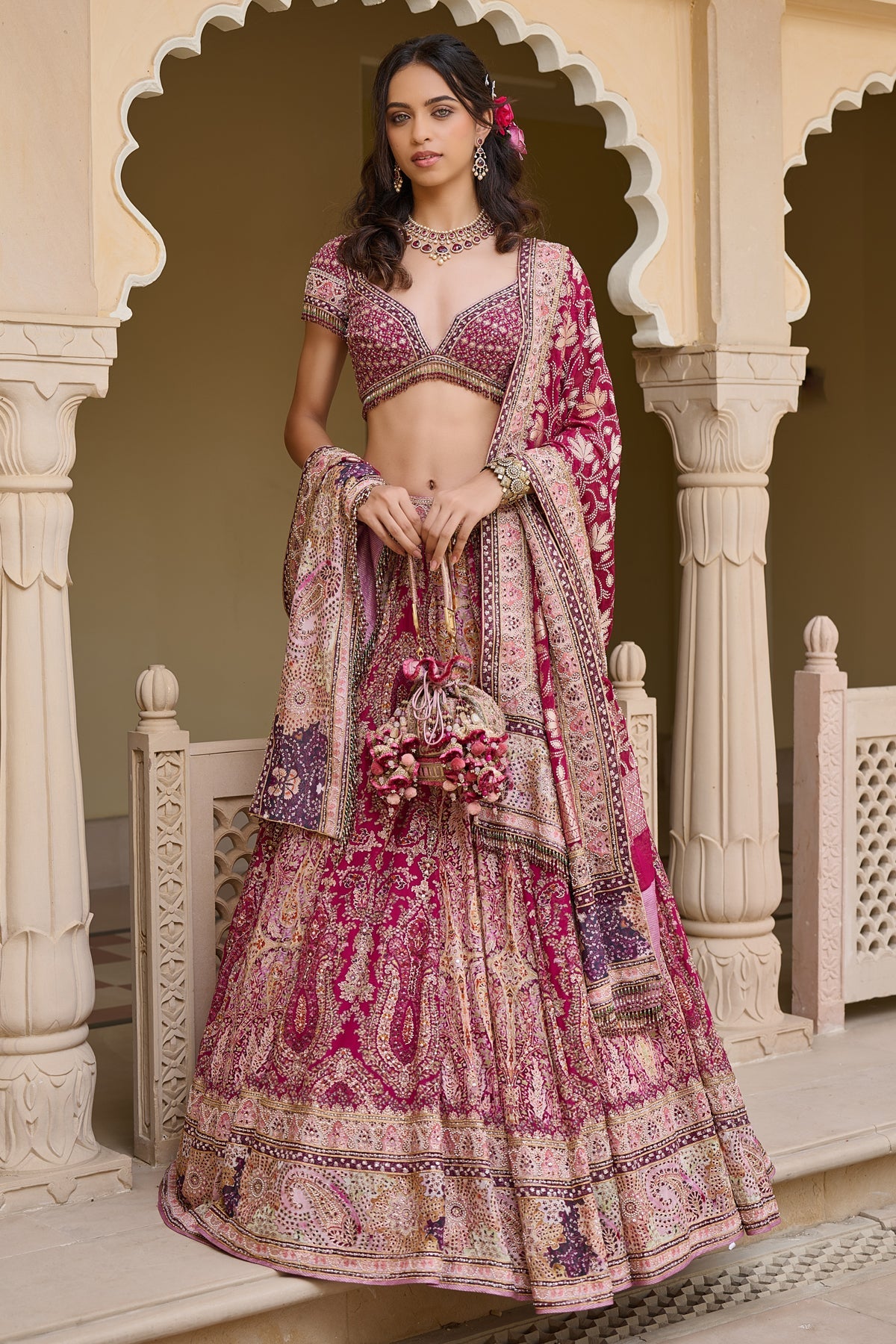 Kashida Embroidered Kalidar Lehenga