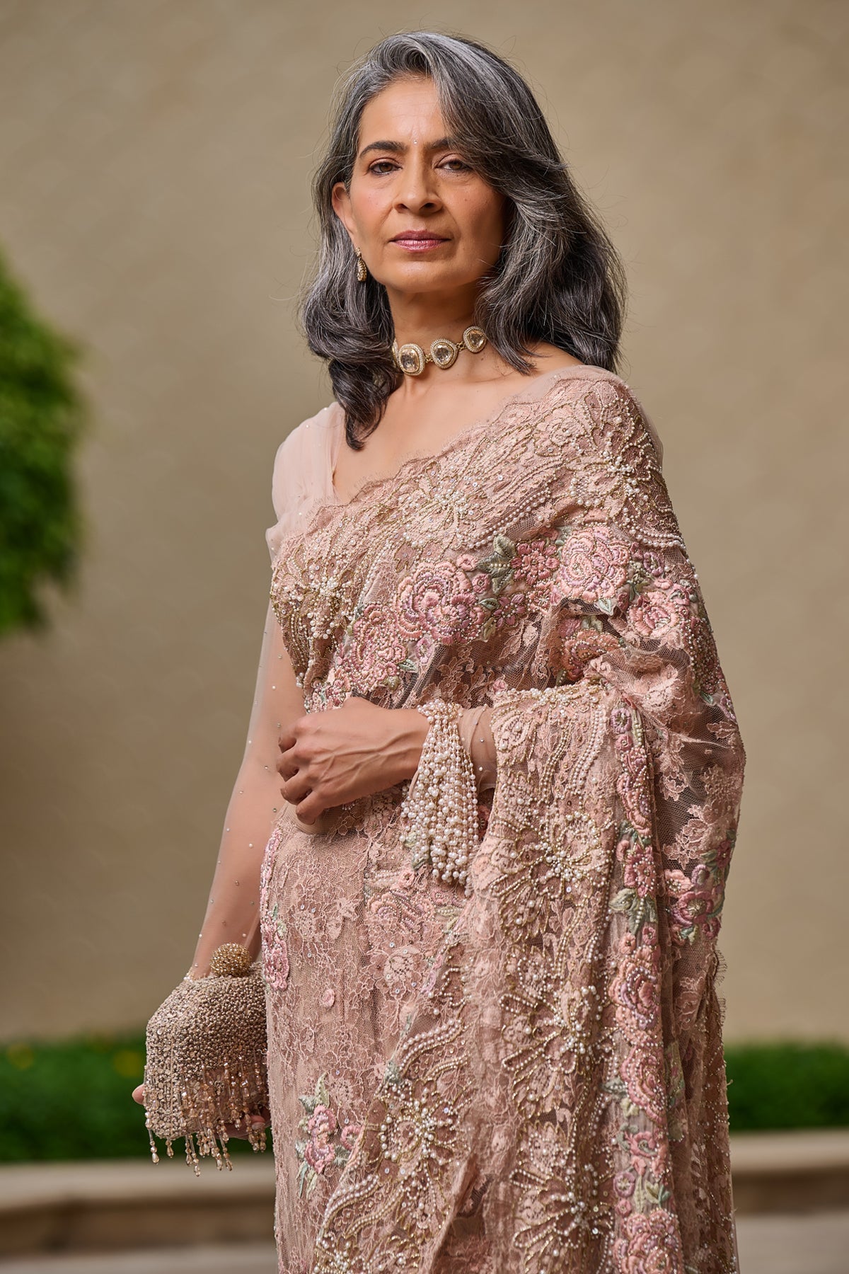 Embroidered French Lace Saree 