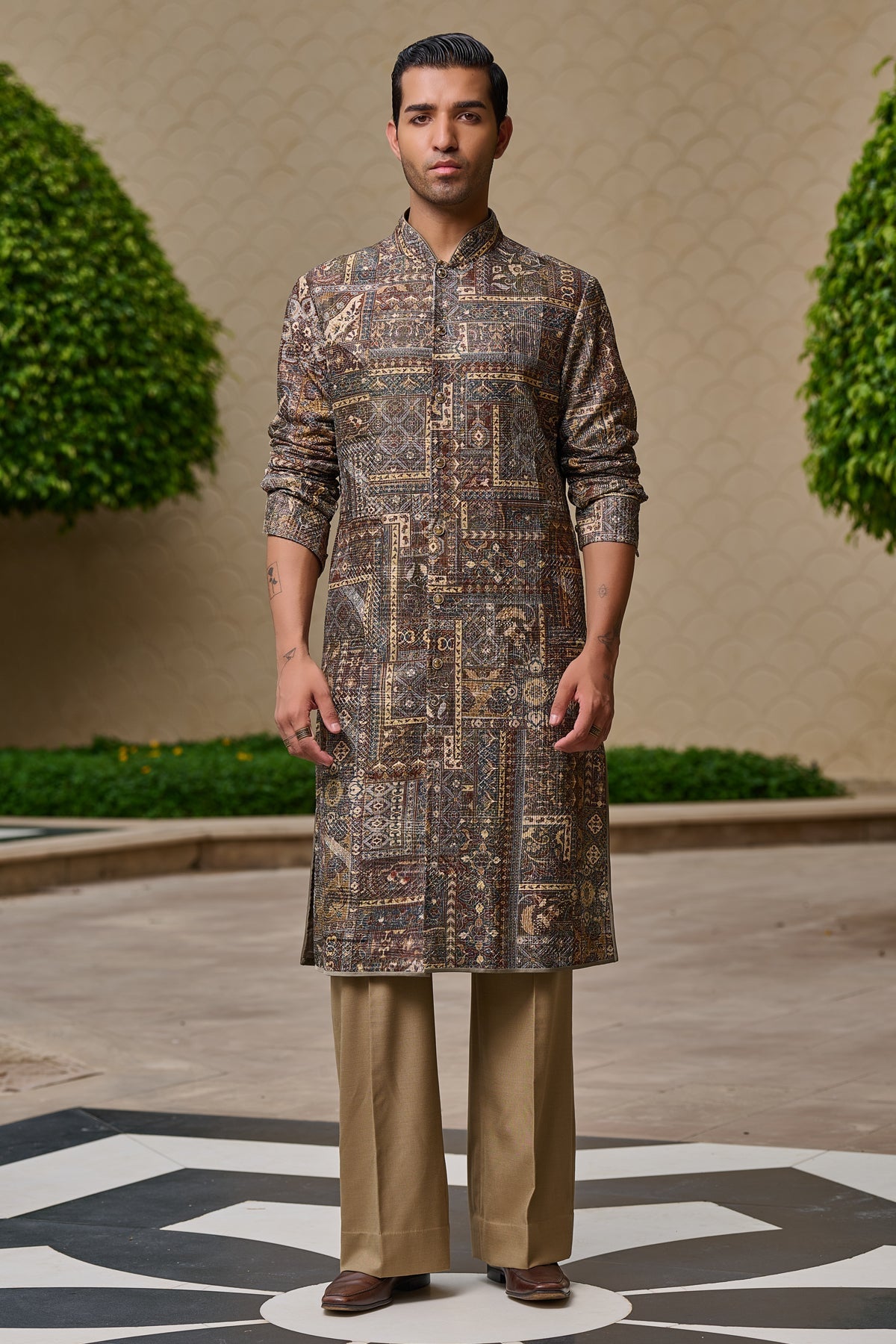 Printed Front-Open Kurta Set