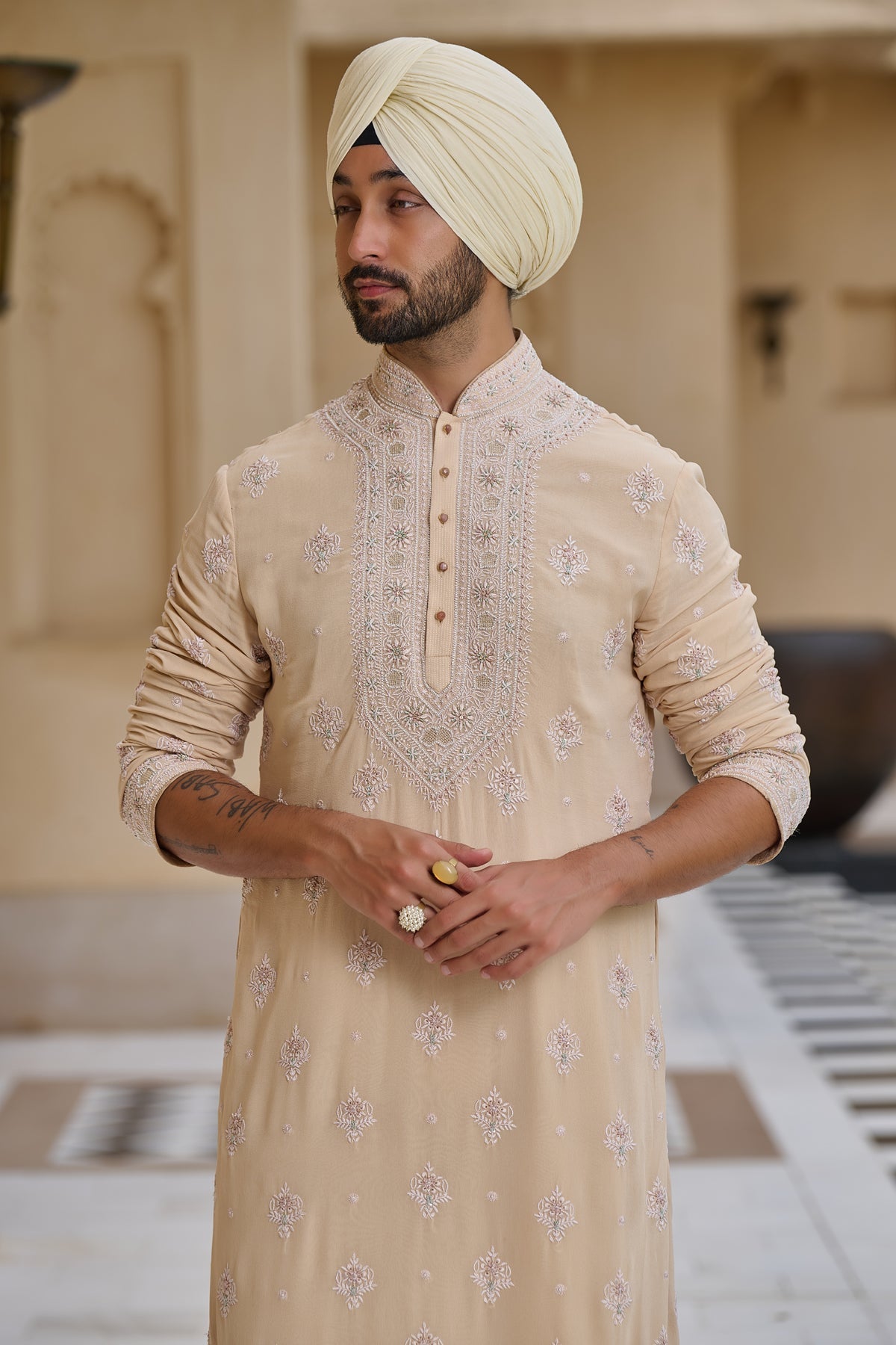 Golden Light Classic Chikankari Embroidered Kurta Set