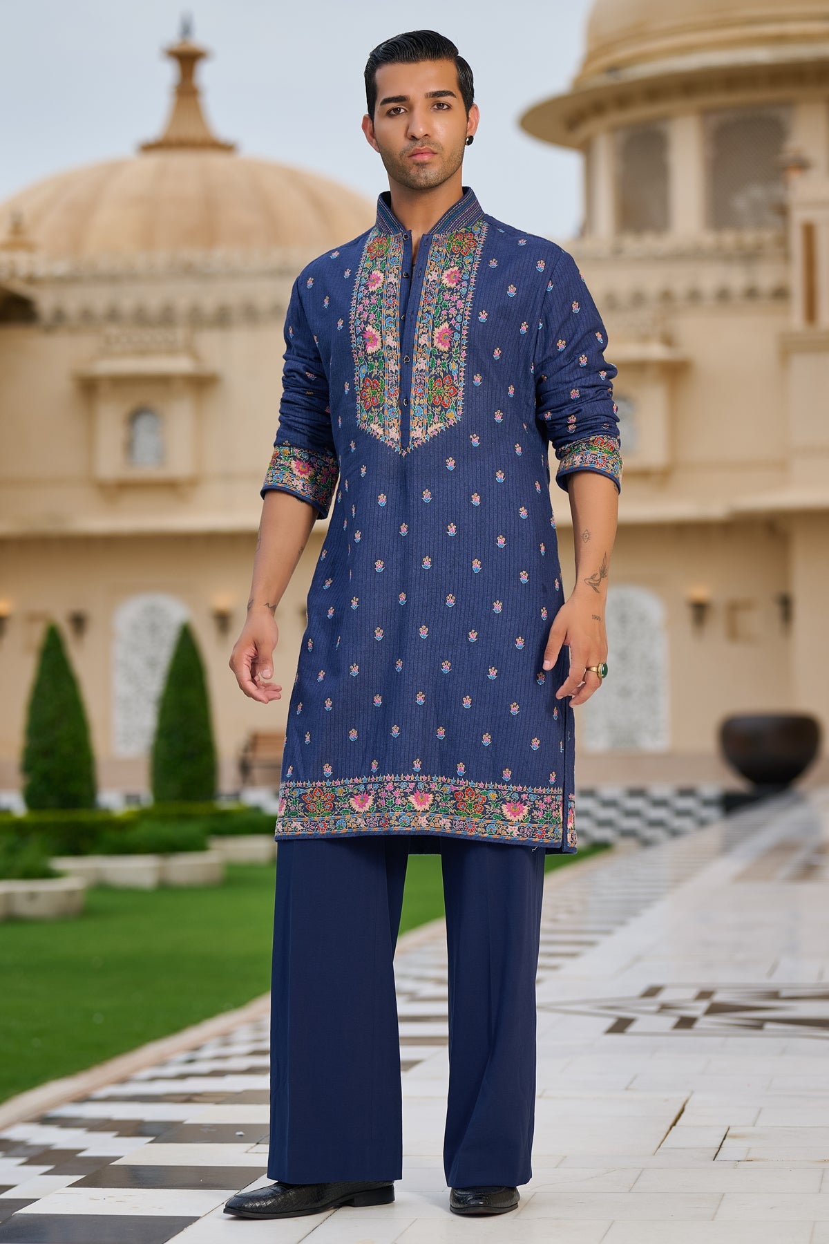 Multicolour Hand-Embroidered Kurta Set