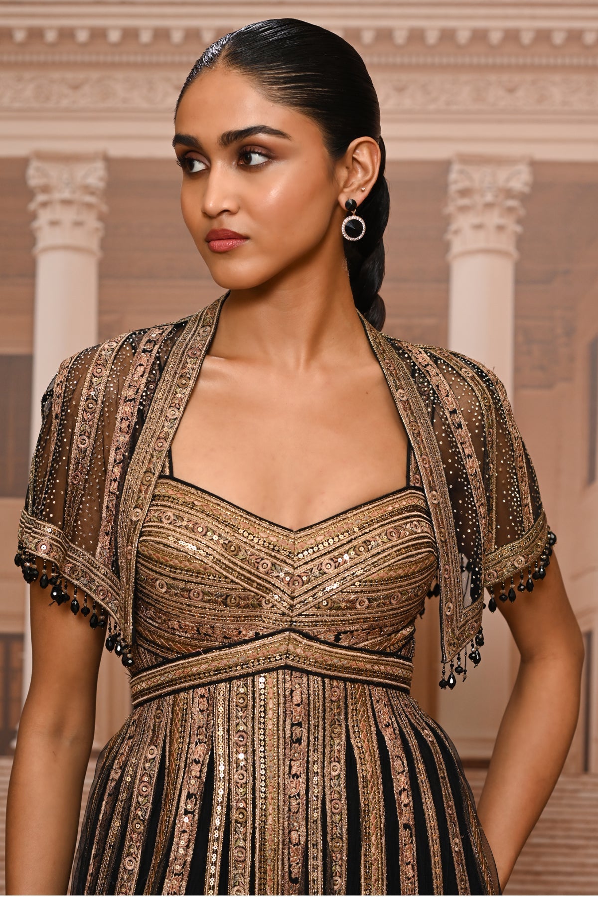 Ever Bloom Embroidered Jumpsuit With Cape