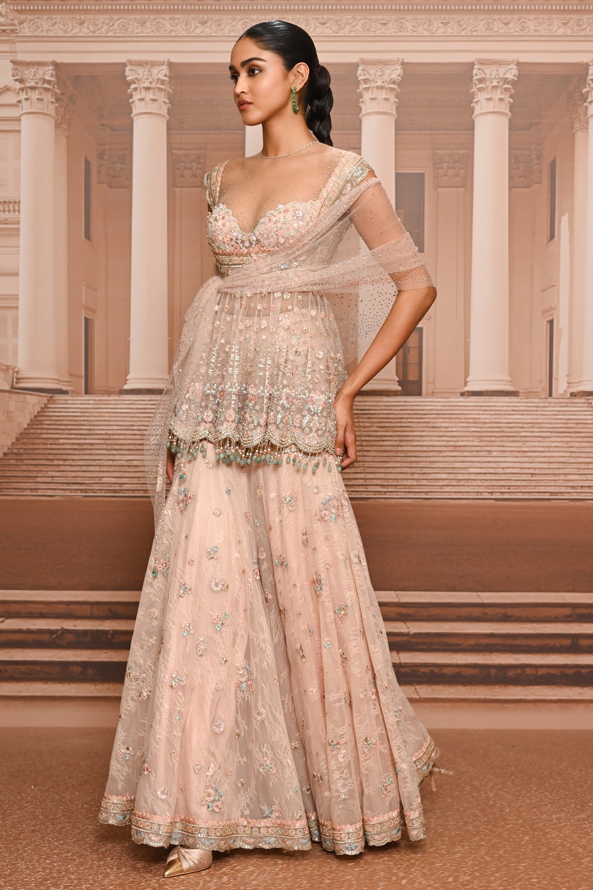 Ever Bloom Floral Embroidered Sharara Set