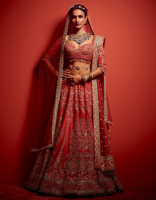 Raw Silk Lehenga with Zardozi Embroidery