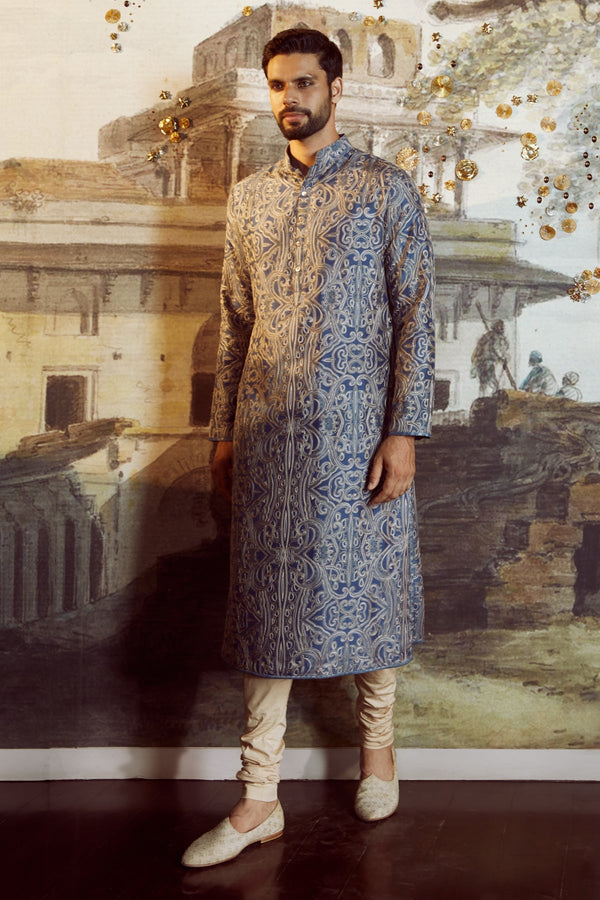 Navy Blue Printed Kurta