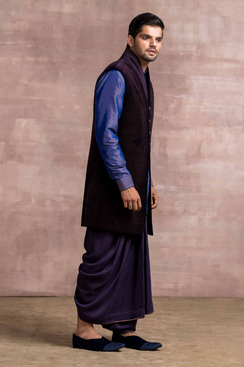 Velvet Bundi With Satin Surplice Collar