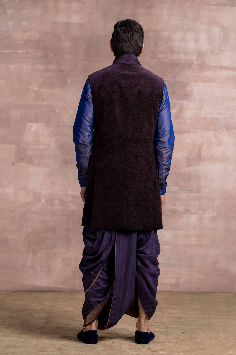 Velvet Bundi With Satin Surplice Collar