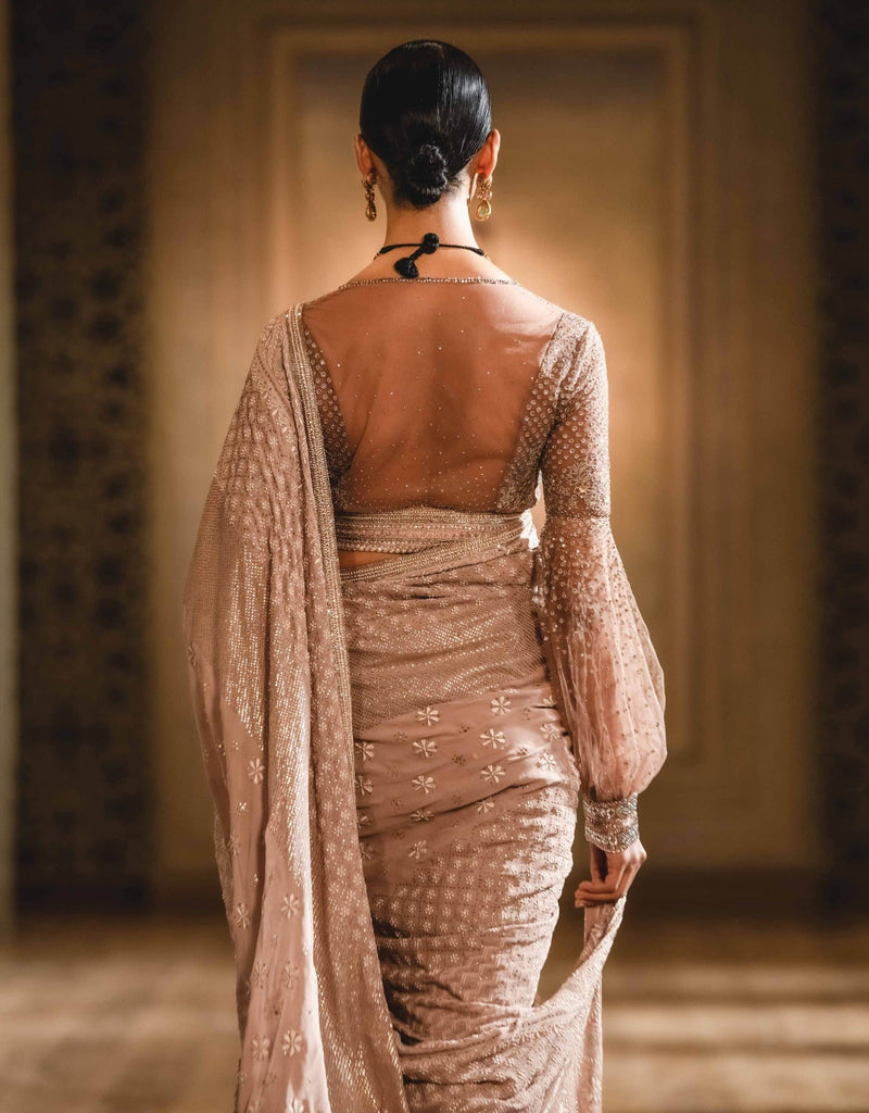 Mukaish and chikankari two piece saree