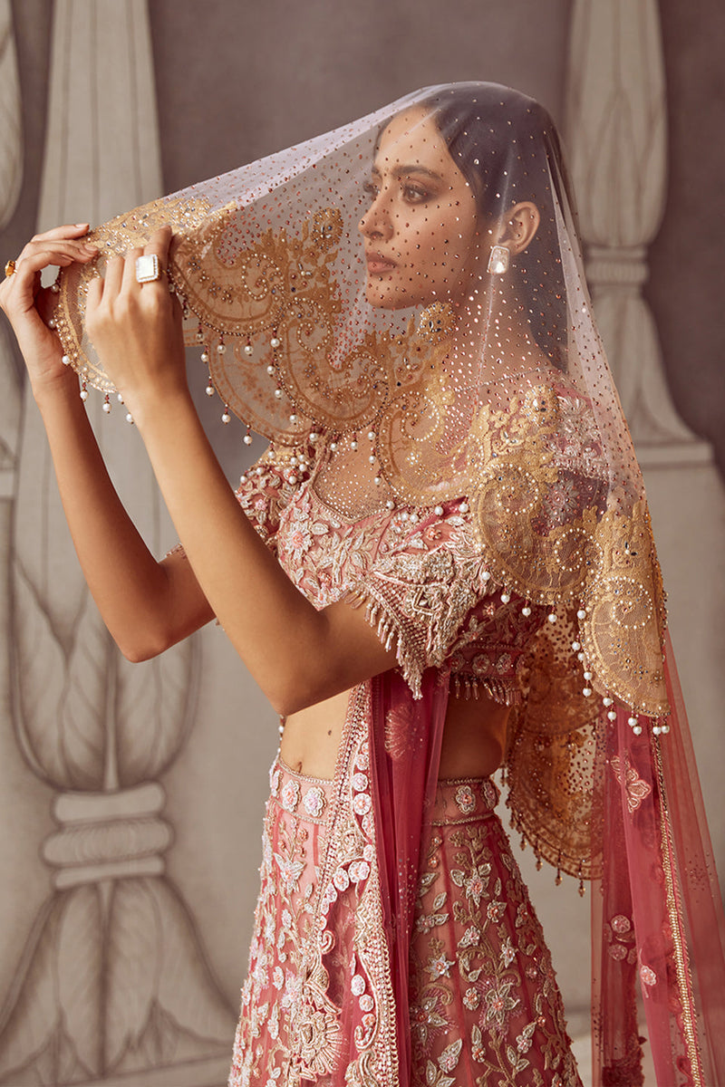 Lifted floral-embroidered lehenga