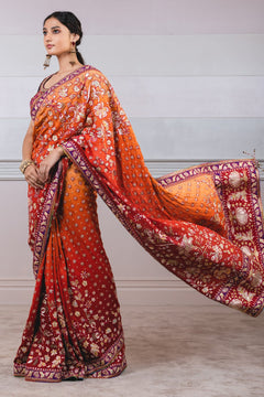 Silk Crepe Sari With  Kasheeda Embroidery