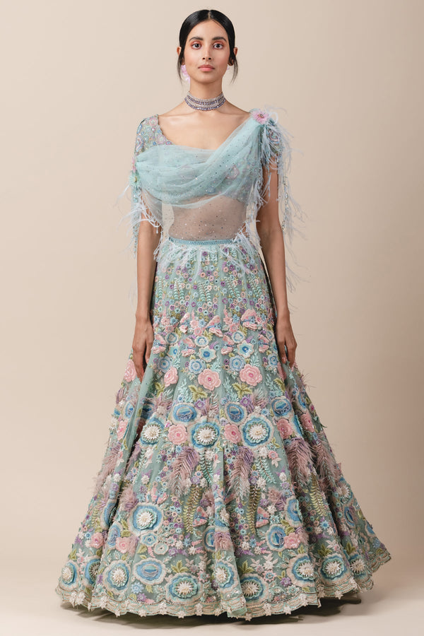 Shades Of Aqua Tulle Lehenga