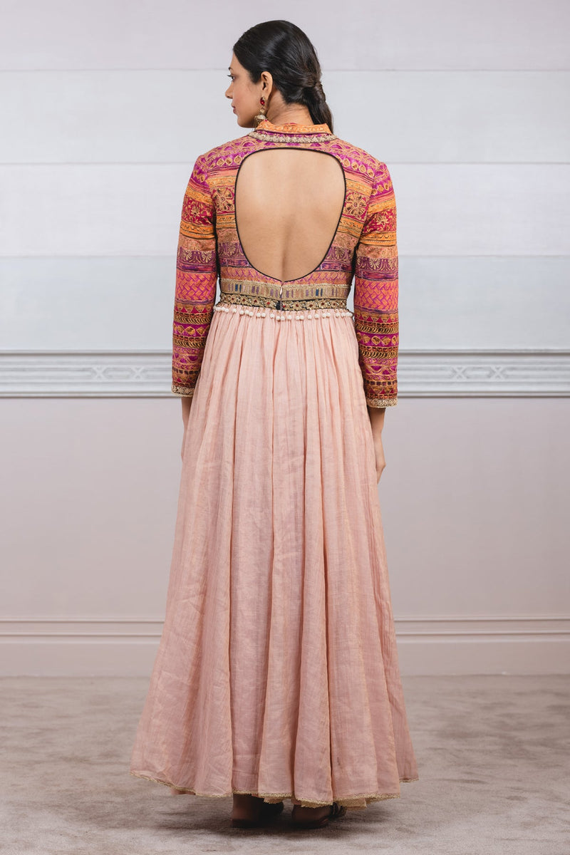 Anarkali Kurta In Zari Chanderi With Printed Bodice