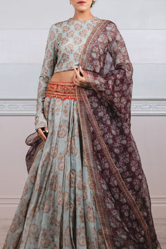 Satin Organza Lehenga With Floral Prin