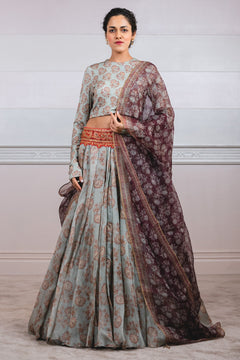 Satin Organza Lehenga With Floral Prin