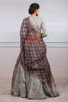 Satin Organza Lehenga With Floral Prin