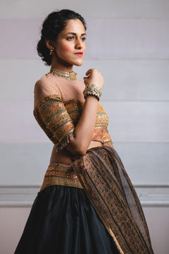 Shot Organza Draped Skirt