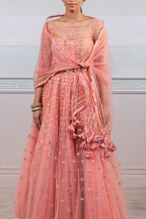 Check Applique Work Anarkali