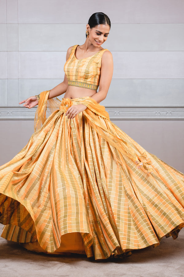 Check Fabric Drape Lehenga