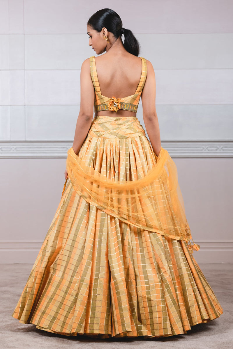 Check Fabric Drape Lehenga