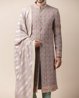 Printed Sherwani With French Knot Work