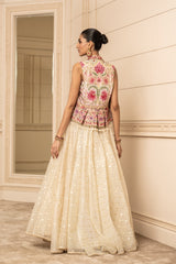 Jacquard Lehenga, Blouse, and Gilet