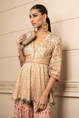 Printed Sharara, Kurti, and Drape