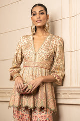 Printed Sharara, Kurti, and Drape