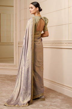 Saree with brocade unstitched blouse fabric