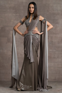 Draped saree with sequined blouse