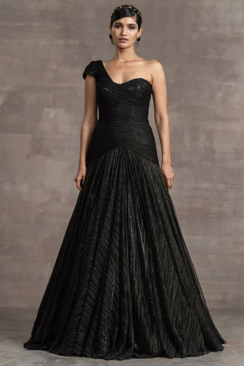 Fluted metallic gown