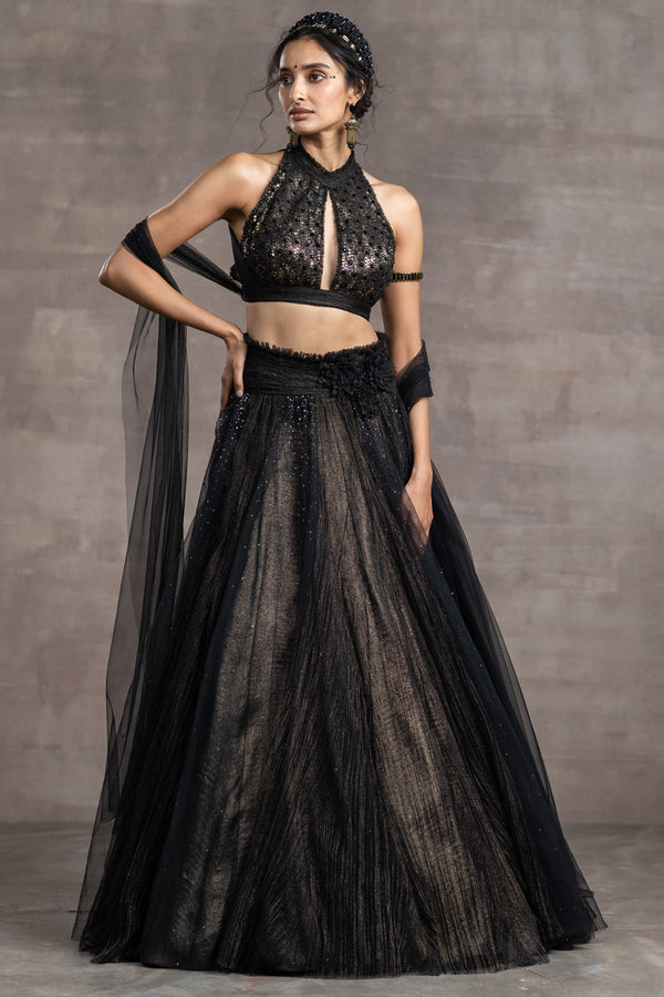 Draped lehenga with embroidered blouse