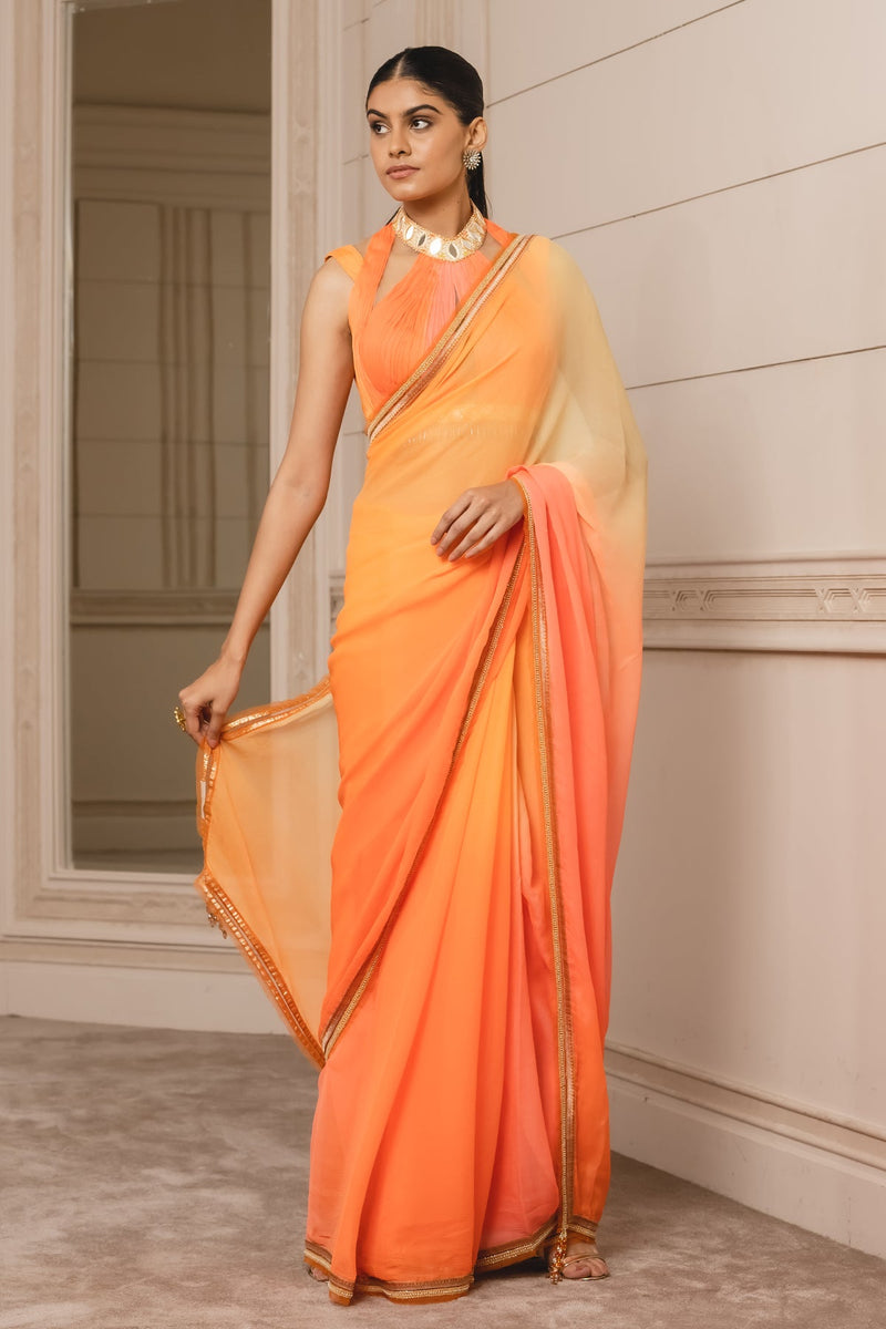 Ombre Chiffon Saree With Fluted Blouse