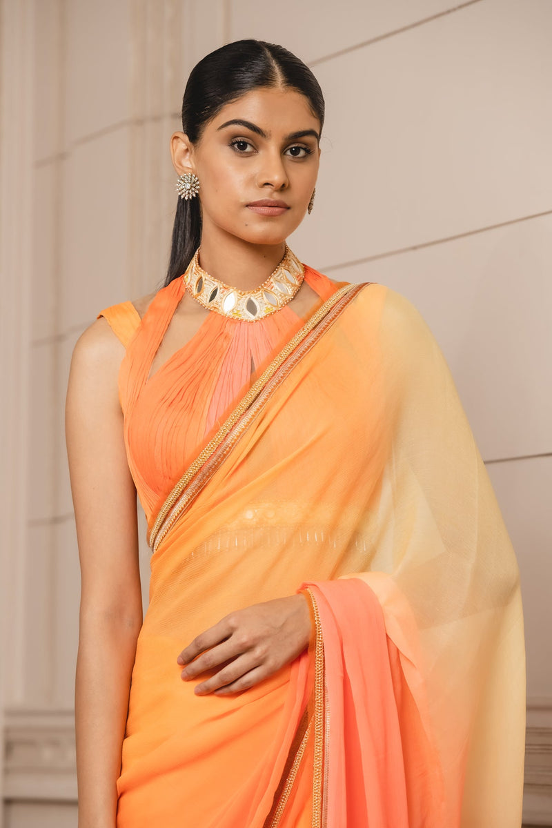 Ombre Chiffon Saree With Fluted Blouse