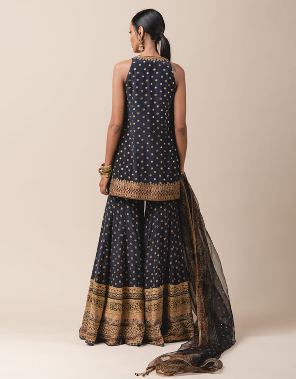 Sleeveless Kurt And Sharara Set In Silk Crepe