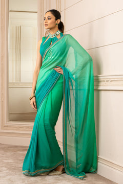 Ombre Chiffon Saree With Fluted Blouse