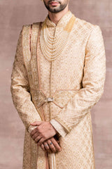 Heavy-Gorgette Aari-Embroidered Sherwani