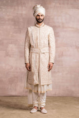 Silk Sherwani With Zardozi, Dori And Resham Work