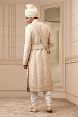 Ivory Embroidered Silk Sherwani