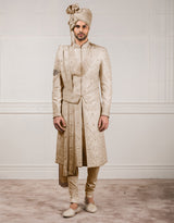 Peach Sherwani In Raw Silk Fabric