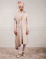 Peach Sherwani In Raw Silk Fabric