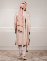 Peach Sherwani In Raw Silk Fabric