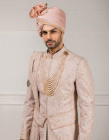 Peach Sherwani In Raw Silk Fabric