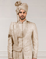 Peach Sherwani In Raw Silk Fabric